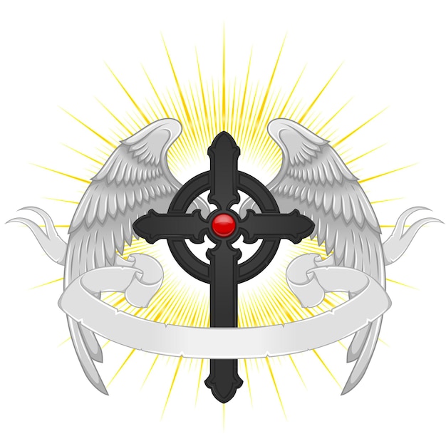 Winged christian cross vector design