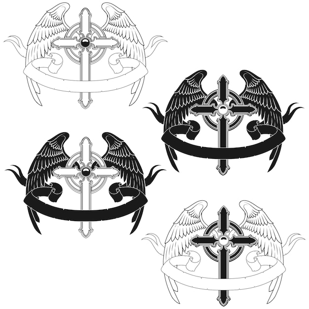 날개 달린된 기독교 십자가 벡터 디자인
