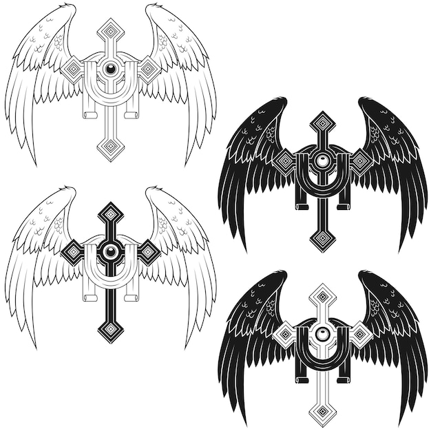날개 달린된 기독교 십자가 벡터 디자인