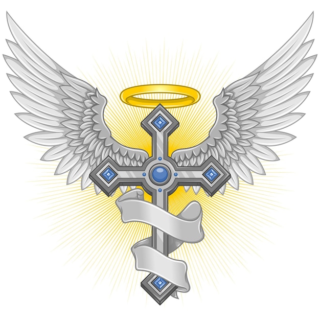 Вектор Крылатый христианский крест векторный дизайн