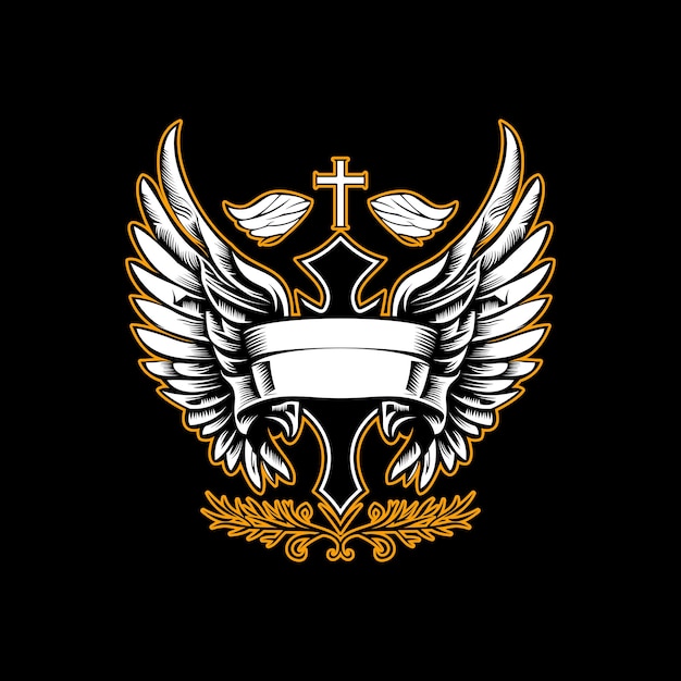 Vector winged cross vintage logo