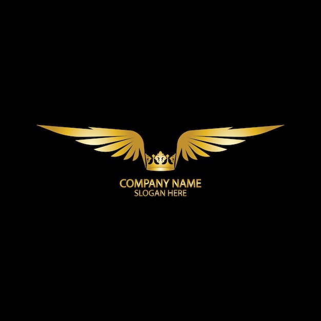 翼のある王冠の黄金のロゴ/ベクトルイラスト。