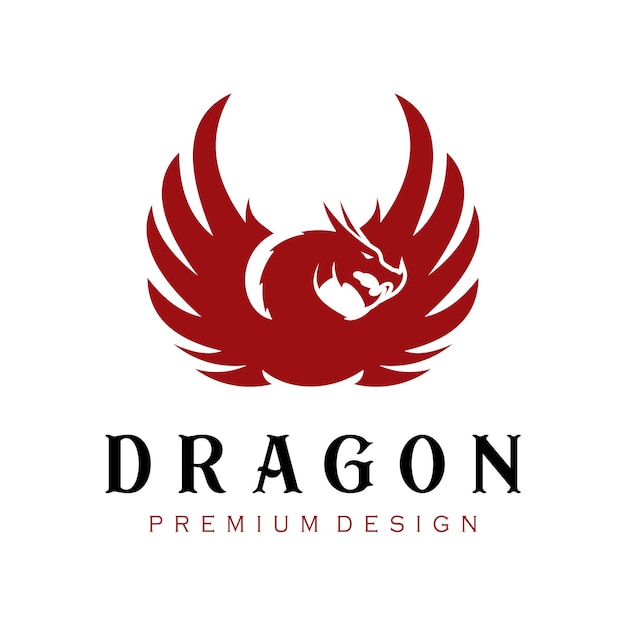 Winged dragon logo design, una rappresentazione feroce e maestosa di un drago con le ali