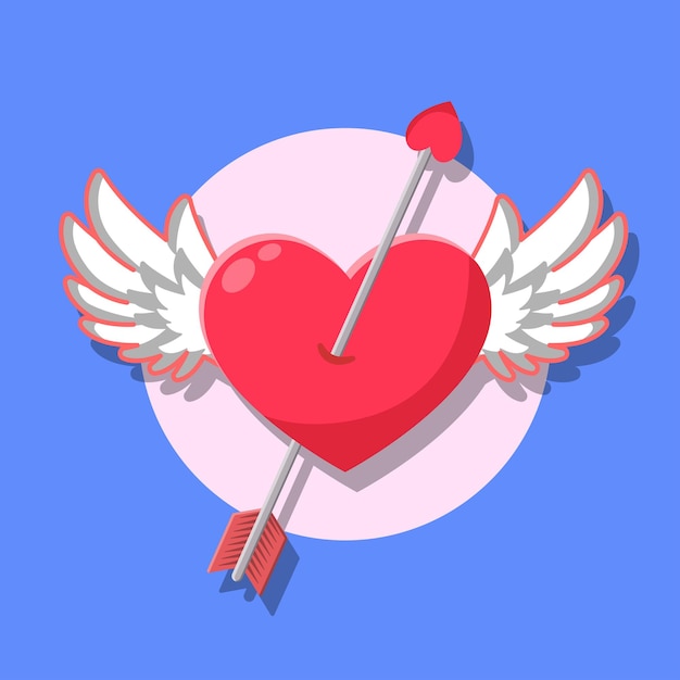 Winged heart with bow of love valentine heart pink love in flat design