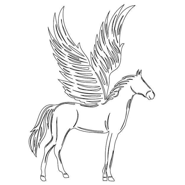 Winged pegasus sketch on white background isolated vector