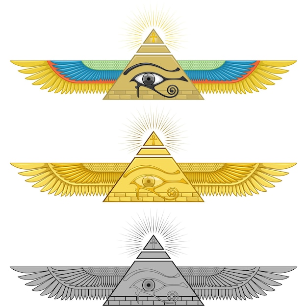 Winged pyramid design with eye of horus