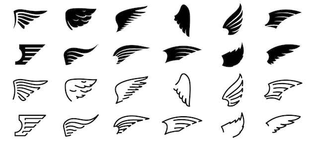 Vettore illustrazione vettoriale della collezione di icone delle ali