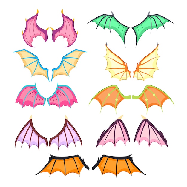 Wings dragon set cartoon vector illustratie