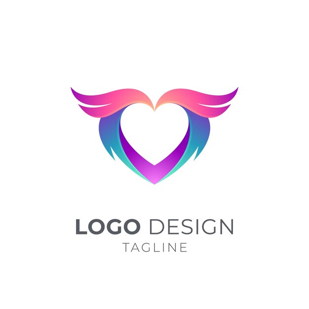 Wings heart logo concept template