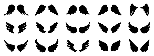 Vector wings icons set of black wings icons bird wings angel wings elements wings collection in different shape vector illustration