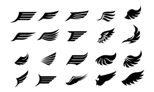 Wings icons set Set of wings icons Illustration of wings collection set