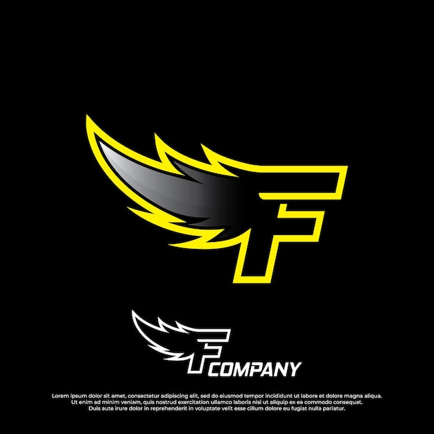 Vettore logo wings con disegno illustrativo della lettera f logo wings esport con uno stile semplice