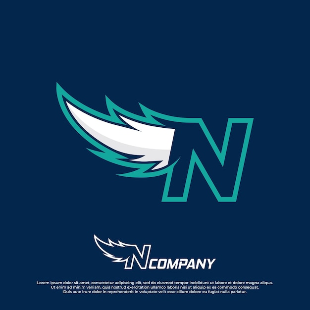 Logo wings con disegno illustrativo della lettera n logo wings esport con uno stile semplice