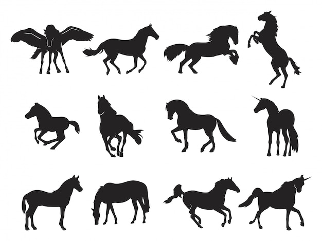 Vector wings race horse pegasus unicorn run prancing silhouette