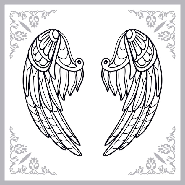 Wings zentangle arts isolated on white background