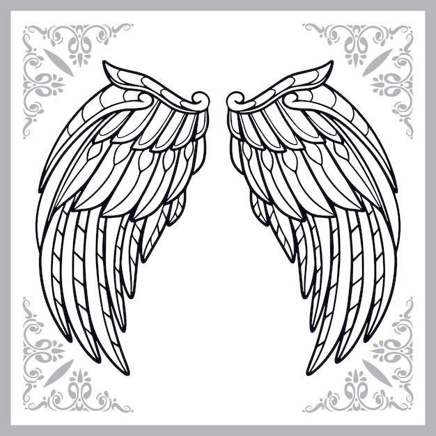 Wings zentangle kunsten geïsoleerd op een witte achtergrond
