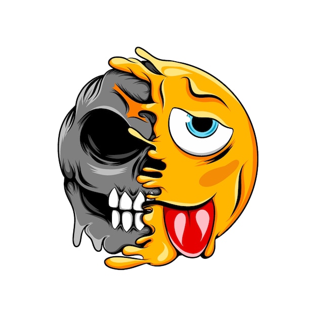 Wink and limp face expression changes to normal laugh death skull emoticon