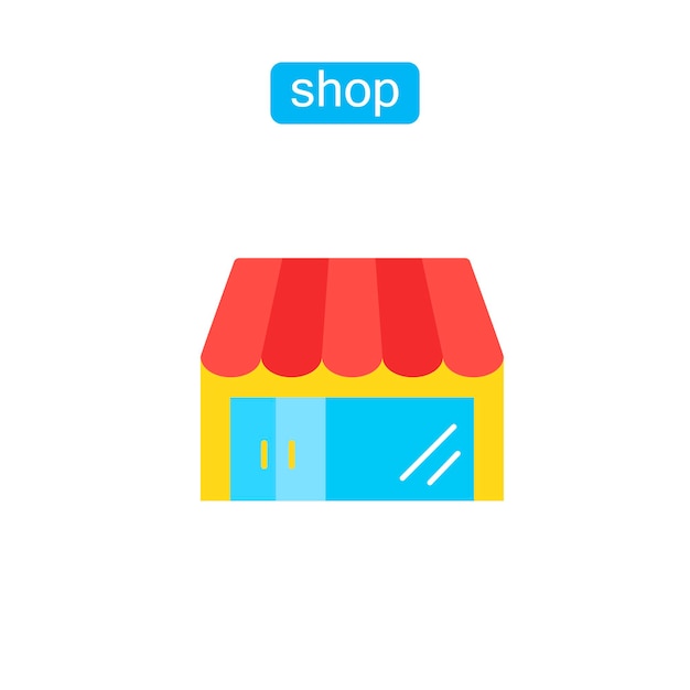 Winkel gebouw eenvoudige winkel pictogram Flat illustratie geïsoleerd op een witte achtergrond Vector Logo Design element voor website brochure gedrukte media