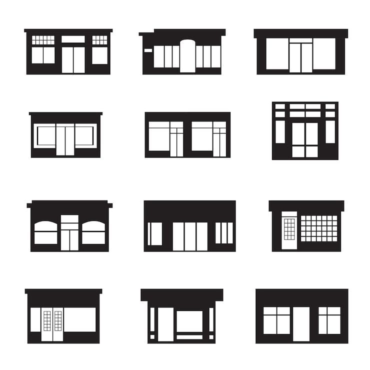 Vector winkel gebouw silhouet set