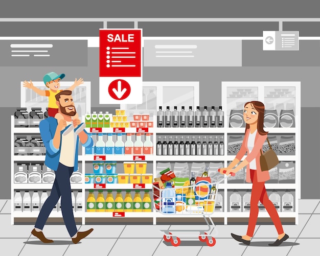 Winkelen eten uitverkoop Cartoon Vector Concept