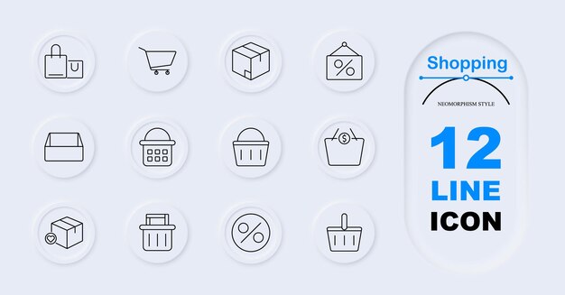 Winkelset icoon Winkelkast doos korting tag lege doos mand prijs tag percentage geliefde item checkout Retail iconen online winkelen e-commerce hulpmiddelen