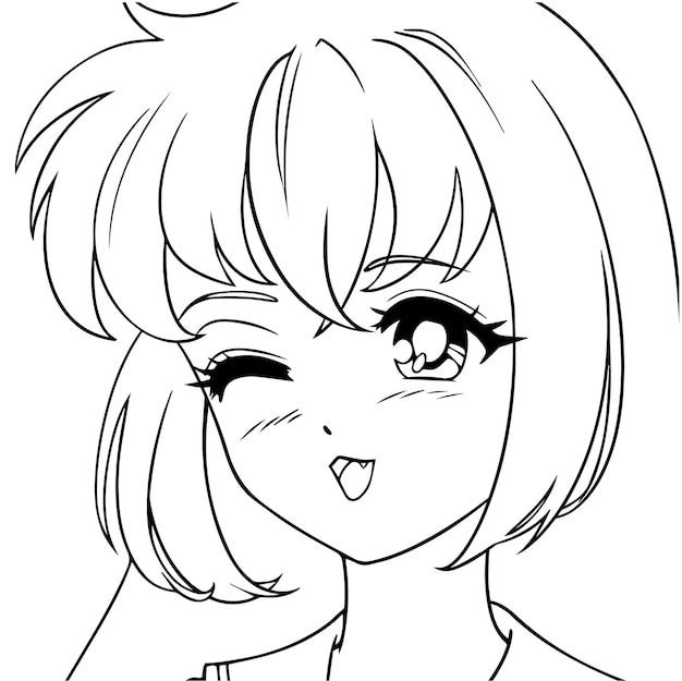 Winking cute anime girl icon portrait