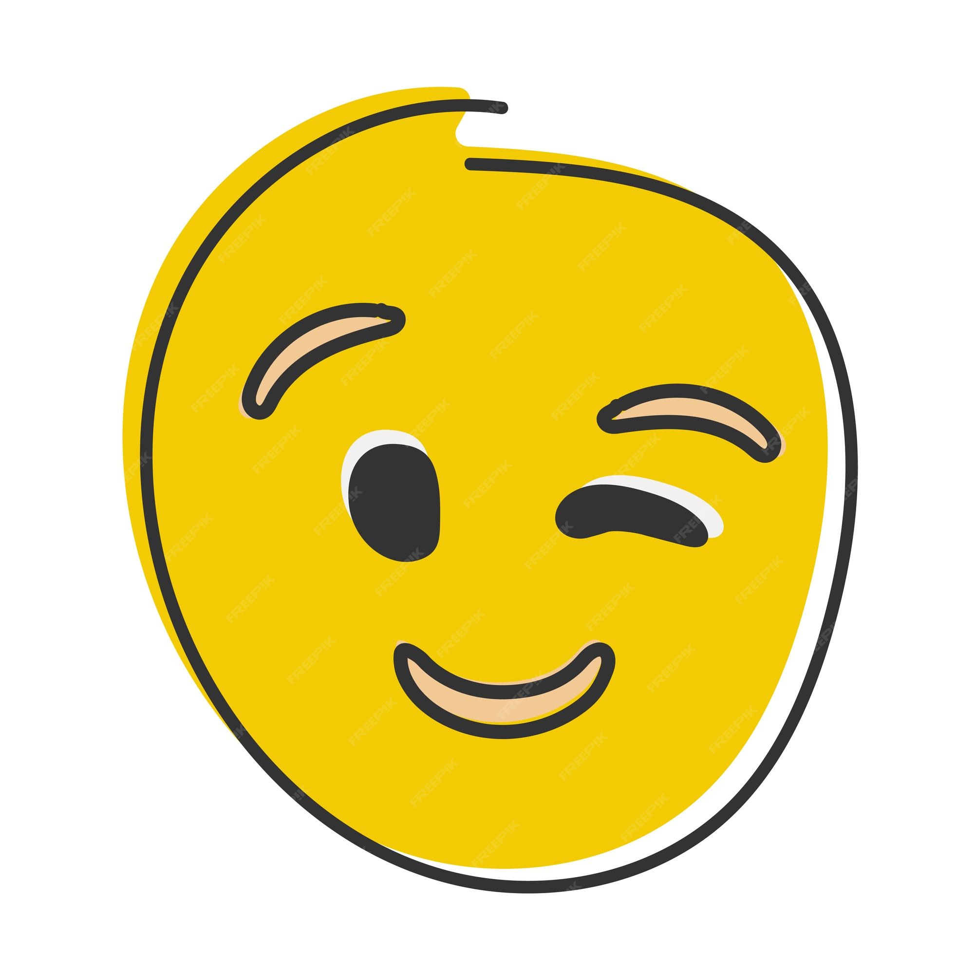 Smile winking face doodle icon. Emoticon in hand drawn style