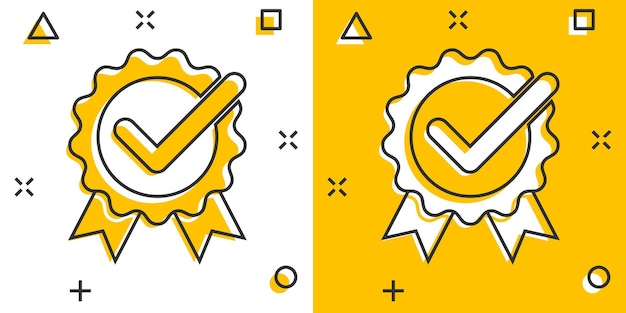 Winnaar pictogram in komische stijl rozet award cartoon vectorillustratie op witte geïsoleerde achtergrond medaille splash effect bedrijfsconcept