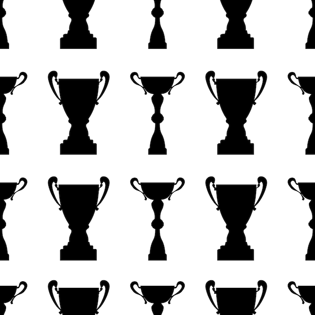 Winnaar trofee cup naadloze patroon Zwart eenvoudig silhouet textuur Kampioenschap prijs voor de eerste plaats Vector illustrationxA