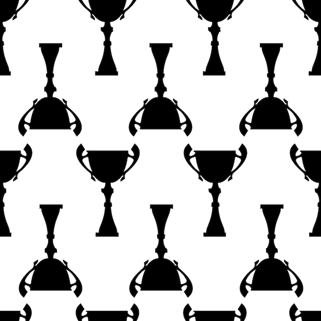 Winnaar trofee cup naadloze patroon. Zwarte eenvoudige silhouettextuur. Kampioensprijs voor de eerste plaats. Vector illustratie.