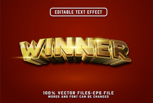 Winner 3d text effect with golden style premium vectors