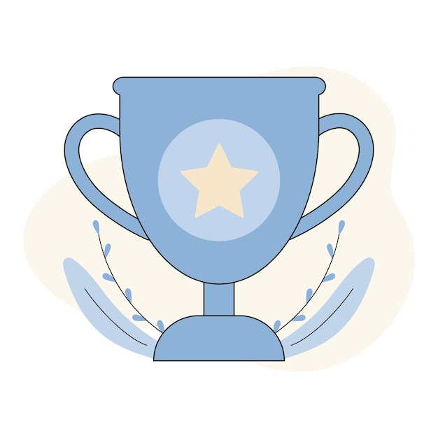 Winner award banner vector illustration flat cartoon trophy golden cup with first place prize