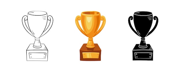 스포츠 게임에서 1 위를위한 만화 낙서 간단한 스타일 상으로 설정된 우승자 컵