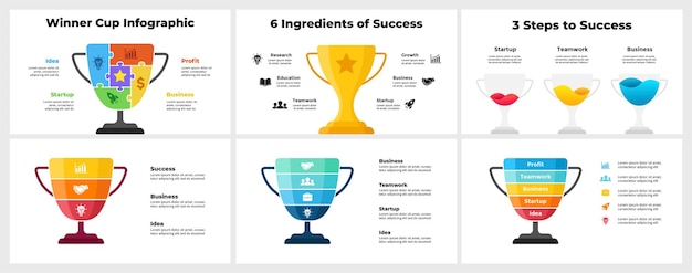 Coppa del vincitore infografica di successo modello di diapositiva di presentazione diagramma con passaggi