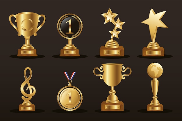 Winner eight trophies golden icons