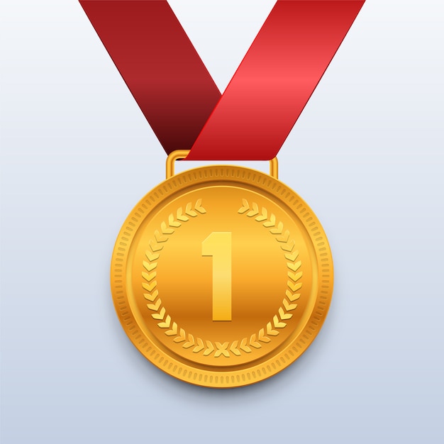 Vector winner gold medal with red ribbon