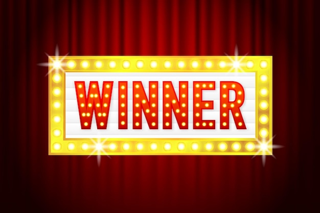 winner light banner box with retro light bulbs font congrats of winner vector illustration