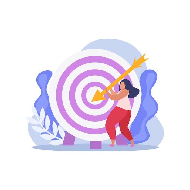 Winner people composition with flat target and woman holding arrow