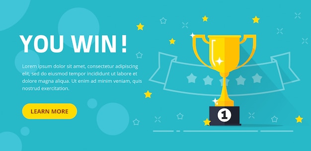 Vector winner success award web banner or competition achievement cup win