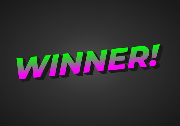 Winner Text effect with modern color in 3D style