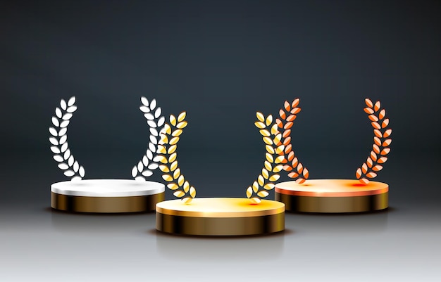 Vector winners  podium set with laurel wreath