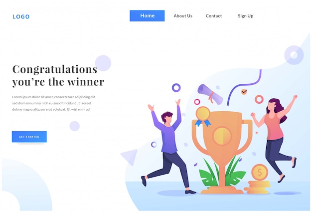 Vector winners web landing page with illustration