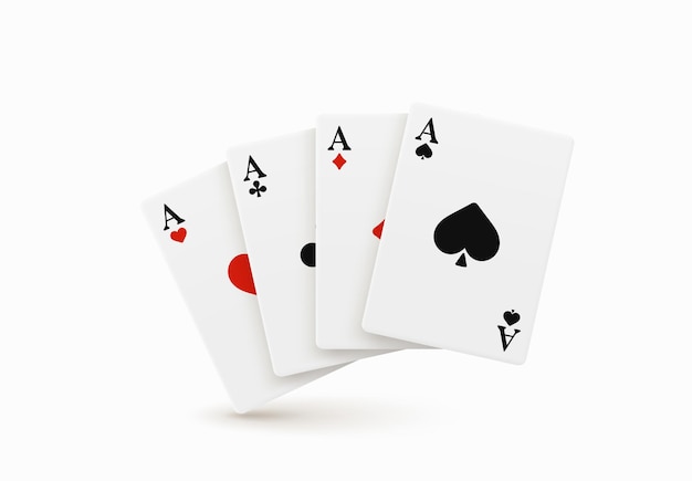 Vector winning hand four ace realistic design. playing poker. set of four of a kind aces playing cards. combination in poker consisting of four cards of the same value kicker. vector illustration