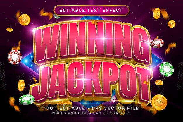 Vincitore del jackpot effetto di testo 3d e effetto di testo modificabile con sfondo chiaro