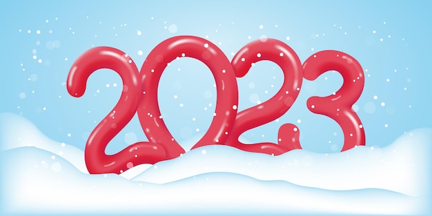 Copertina del calendario inverno 2023. priorità bassa festiva della neve con i numeri 3d 2023. modello di vettore