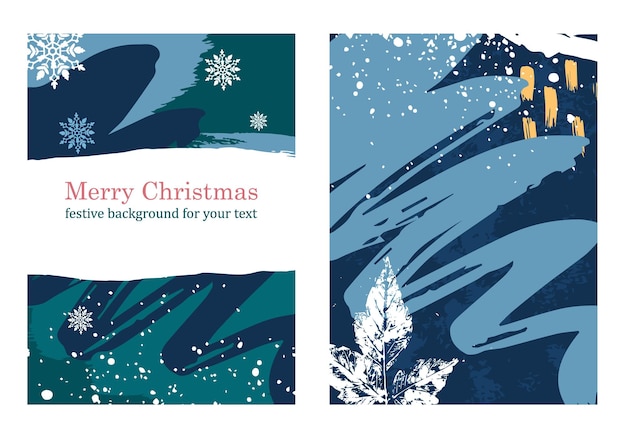 Зимние абстрактные узоры в стиле гранж с местом для текста. Природные элементы. Поздравительные открытки, праздничные открытки и приглашения на Рождество или Новый год.