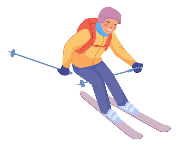 Stile di vita attivo invernale sciatore sorridente persona sulla località di montagna