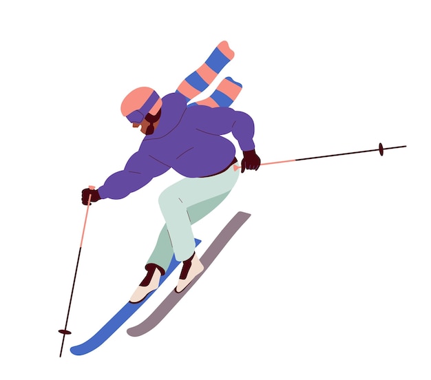 Winter activity concept character on ski leisure outdoor in cold weather young guy or girl at