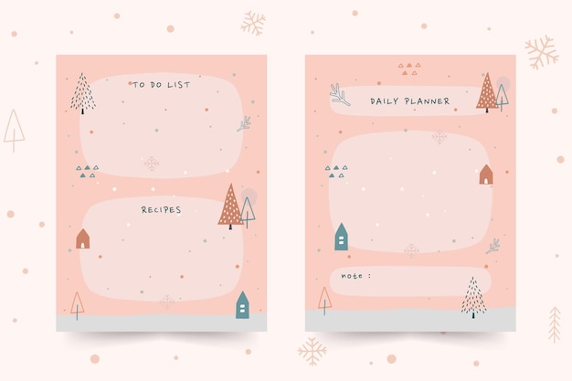 Winter afdrukbare planner met schattige afbeelding voor journaling, sticker en plakboek.