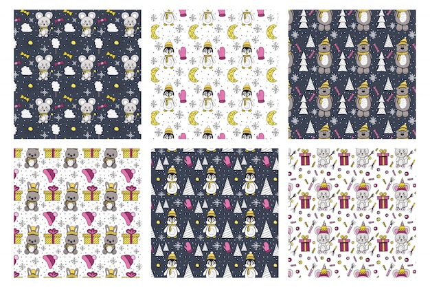 Vector winter animal pattern collection